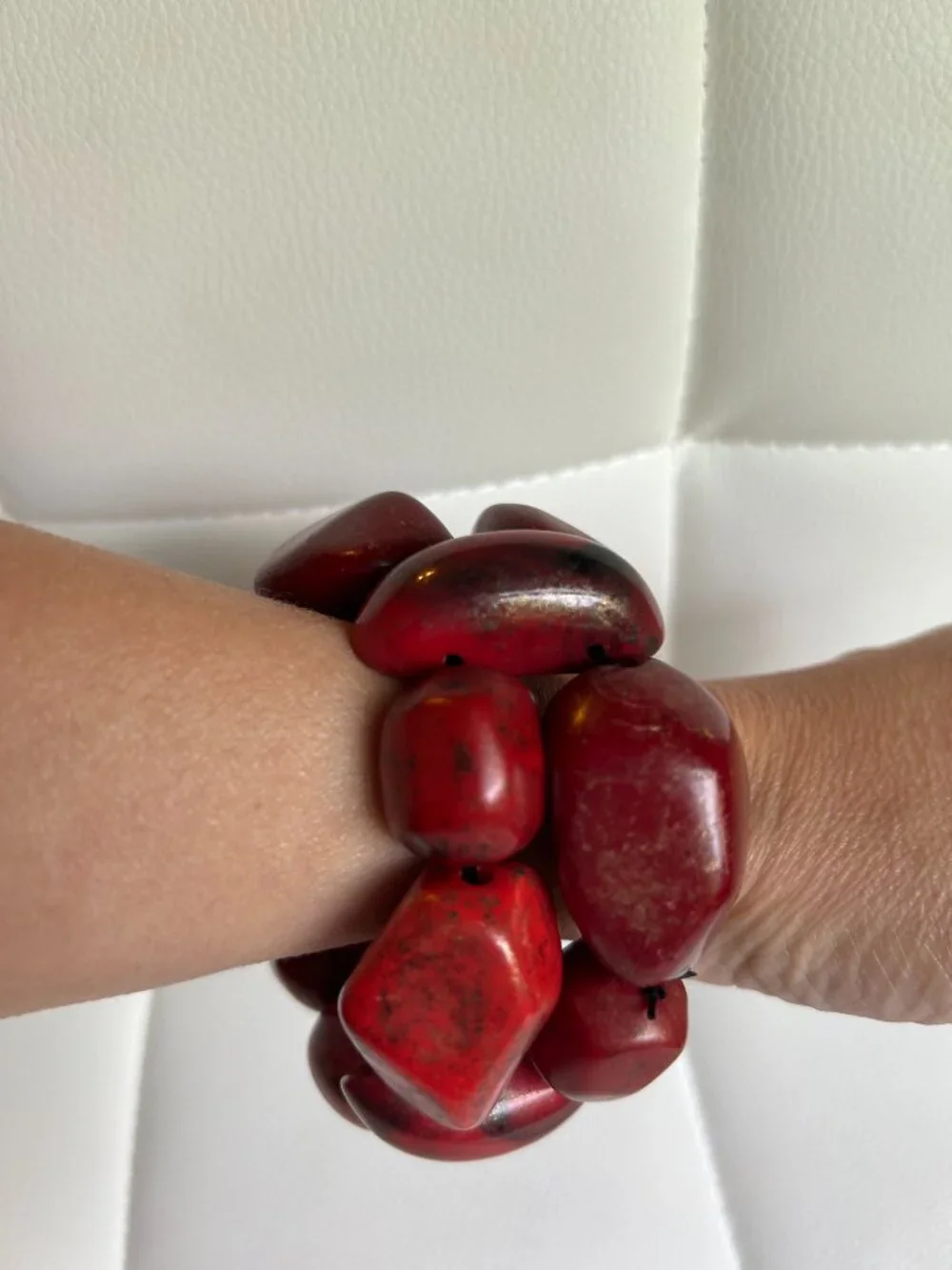Chunky Red Tagua Nut Statement Bracelet | Artisan Boho Nugget Bead Bracelet